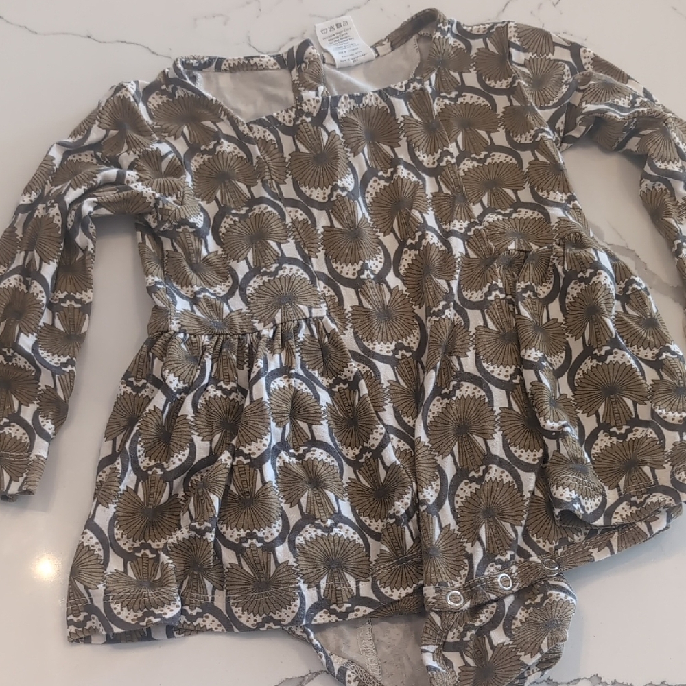 kate quinn Brown and Gray Floral Long-Sleeve Bodysuit